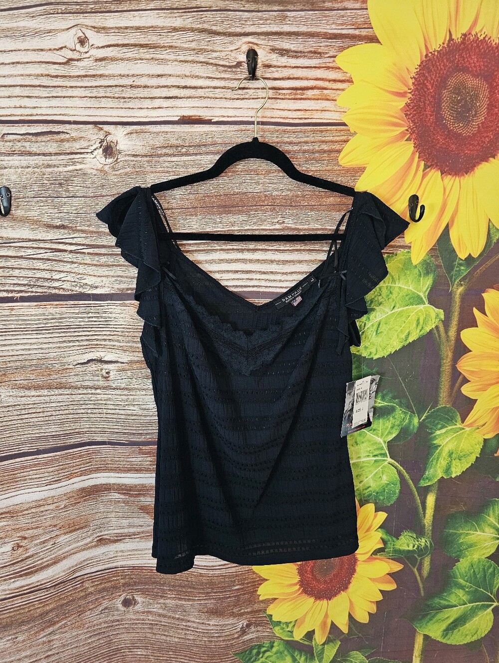 Rampage Black Ruffle Sleeve Camisole